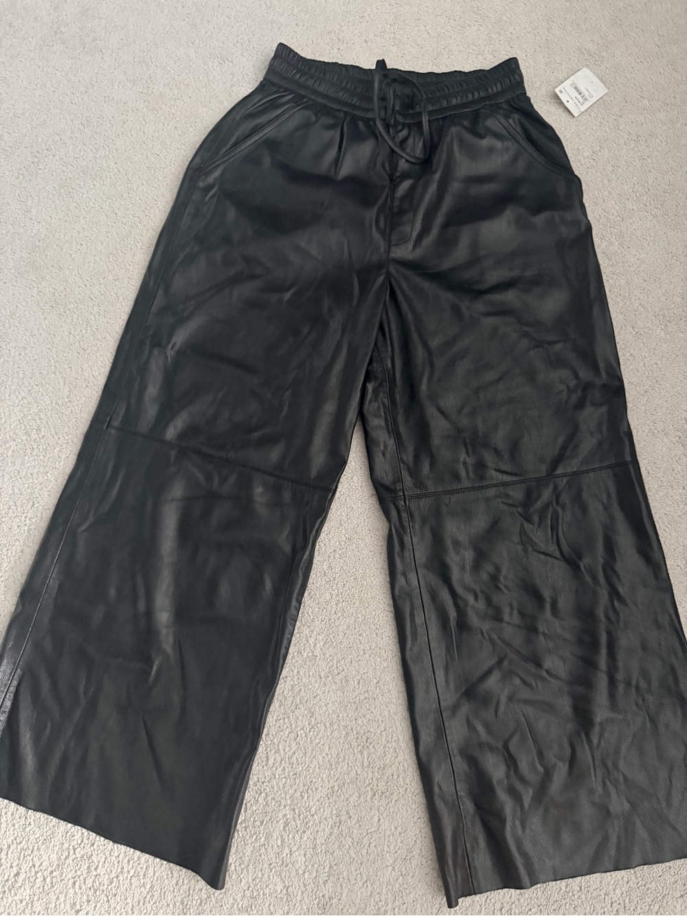 Good American Black Wide-Leg Faux Leather Chinos
